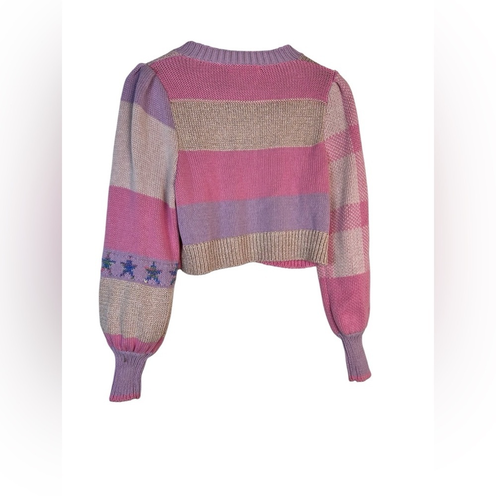LoveShackFancy Pink Check Cardigan Puff Sleeve Knit Small - Picture 7 of 13